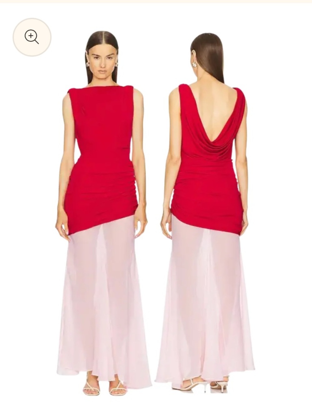 L'Academie Red Bodice with Pale Pink Sheer Midi Skirt